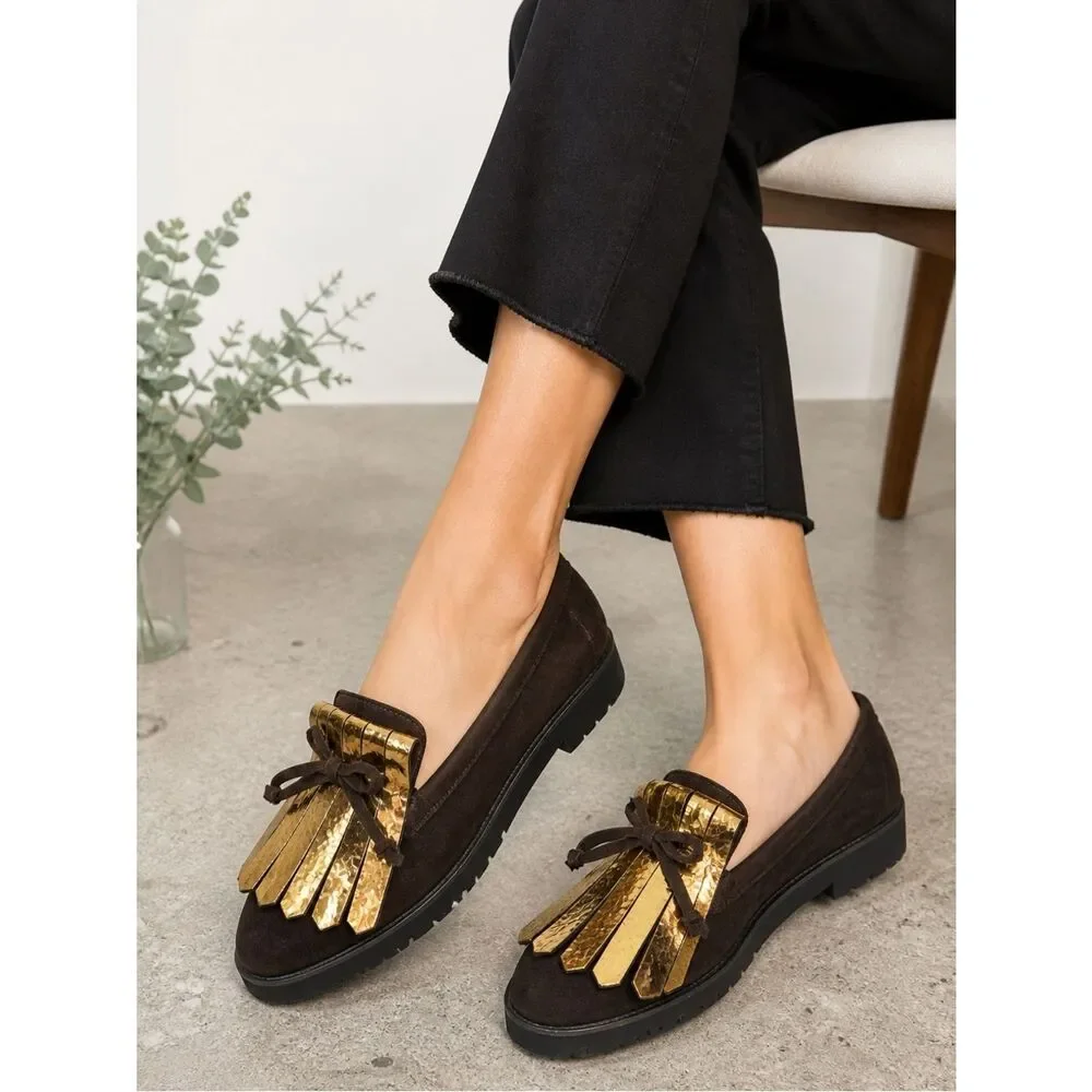 NWT Kennel & Schmenger Brown Suede Fringe Pointy Toe Flats